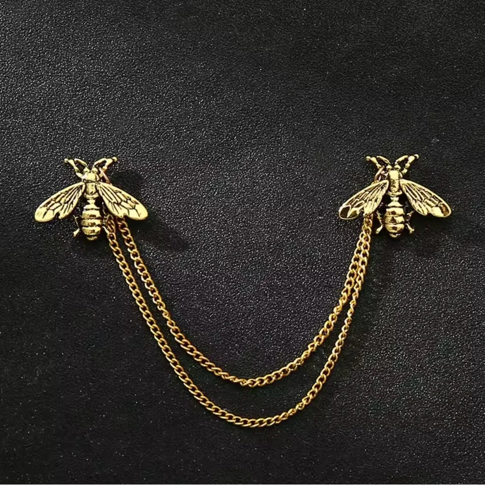 Men’s Bee Vintage style Brooch Pins Chain Bee brooch